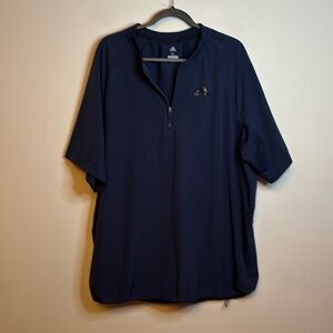 Adidas, blue short sleeve activewear shirt with drawstring at the bottom size XL